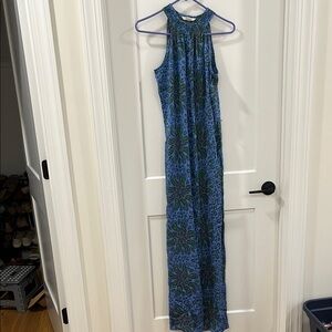 Blue and White Halter Maxi Dress